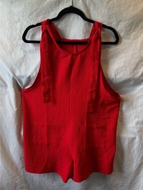 Red Textured Sleeveless Romper